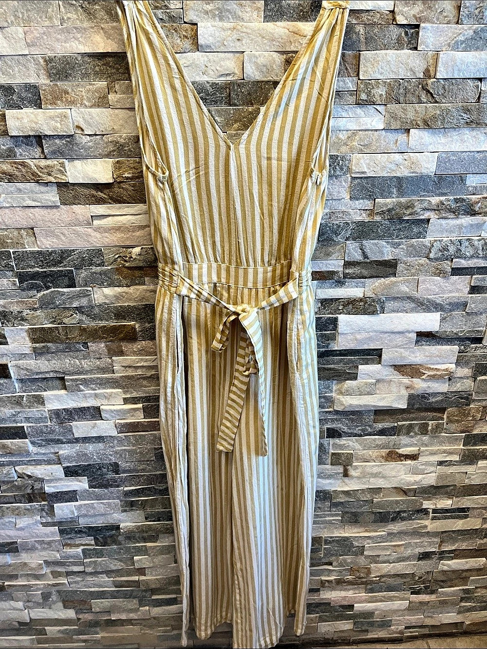 Striped Wide Leg Jumpsuit in Yellow & White
